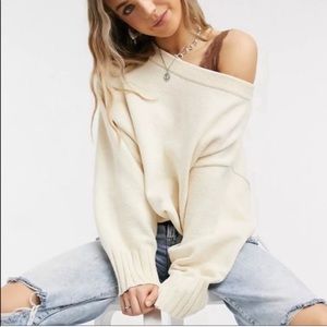 Free People street fair knit ivory oversized pullover tunic sweater